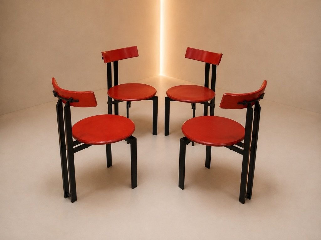 Set van 4 originele Harvink Zeta eetkamerstoelen – jaren 80, Gebruikt, Postmodern, Ophalen of Verzenden, Vier