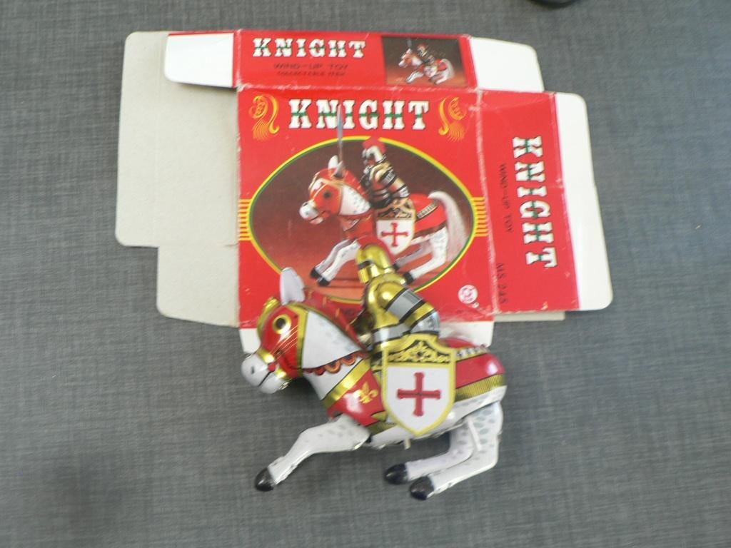 BLIKKEN RIDDER TE PAARD KNIGHT CHINA MS 245 MET DOOS 15 CM, Antiek en Kunst, Antiek | Speelgoed, Ophalen of Verzenden
