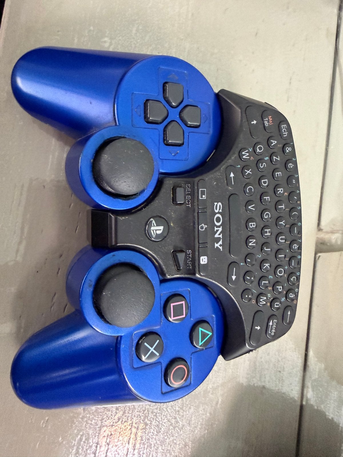 Blauwe PlayStation 3 controller met toetsenbord, Ophalen of Verzenden, Gebruikt