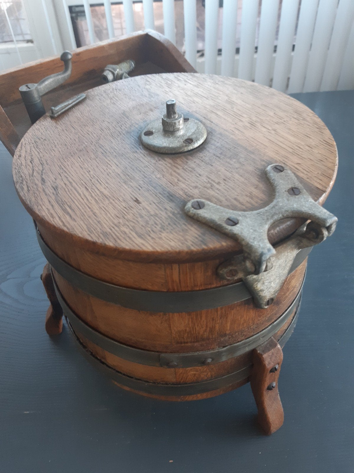 brocant eikenhouten schaalmodel wasmachine, Antiek en Kunst, Ophalen of Verzenden