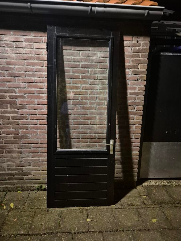 Hardhouten buitendeur. 82x211.5cm. Dubbelglas., Ophalen, Gebruikt, 80 tot 100 cm, Buitendeur