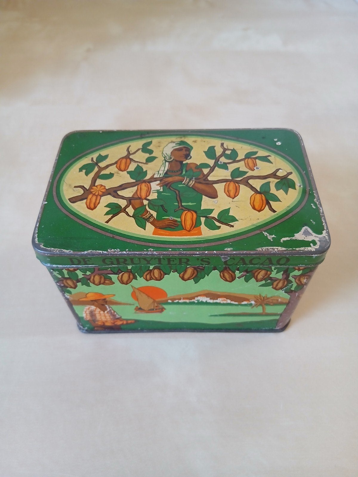 Oud blikje De Gruyter’s Cacao groenmerk, Verzamelen, Ophalen of Verzenden, Gebruikt, Overige, Overige merken
