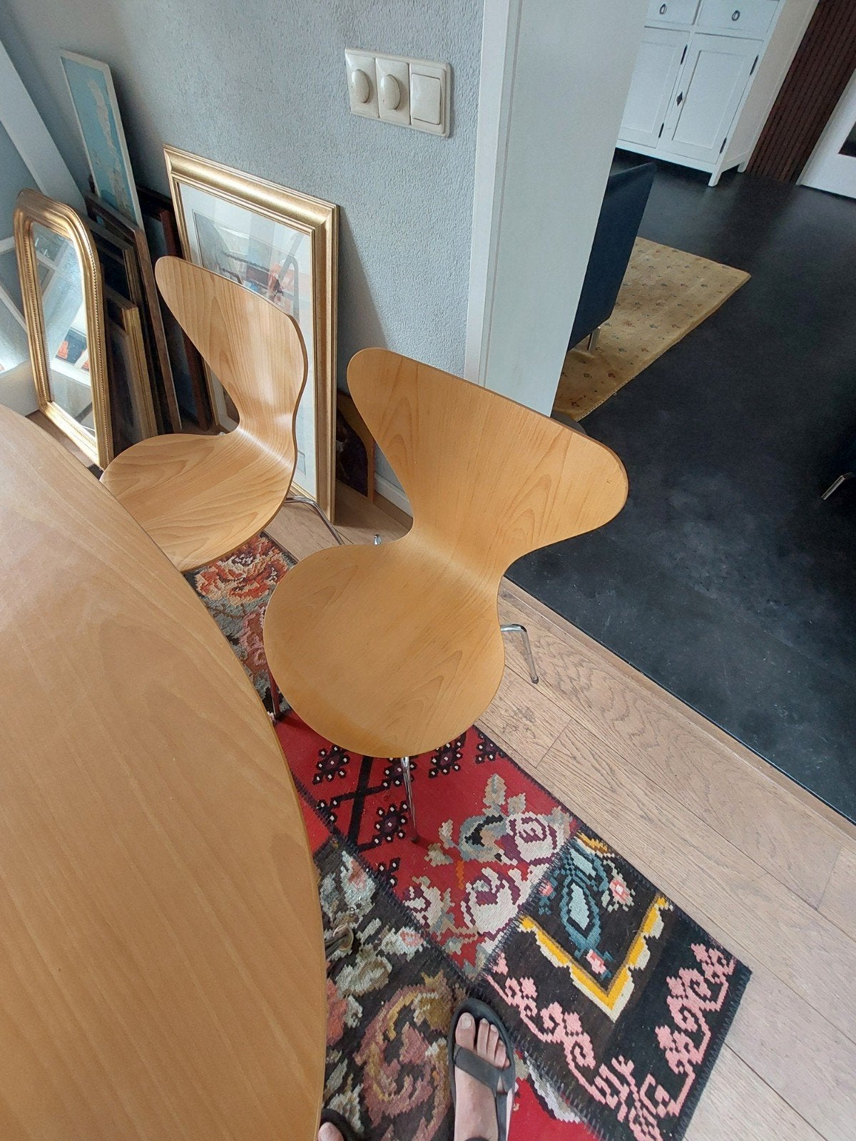 Fritz Hanzen Tafel 150x100 cm met 4 vlinderstoelen, Ophalen, 100 tot 150 cm, 50 tot 100 cm, Kersenhout