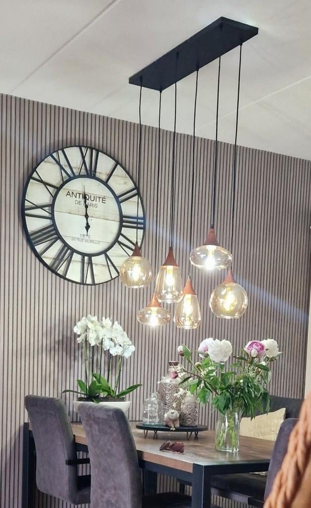 Mooie hanglamp met 6 wifi lampen, Ophalen of Verzenden, Zo goed als nieuw, Glas, 75 cm of meer