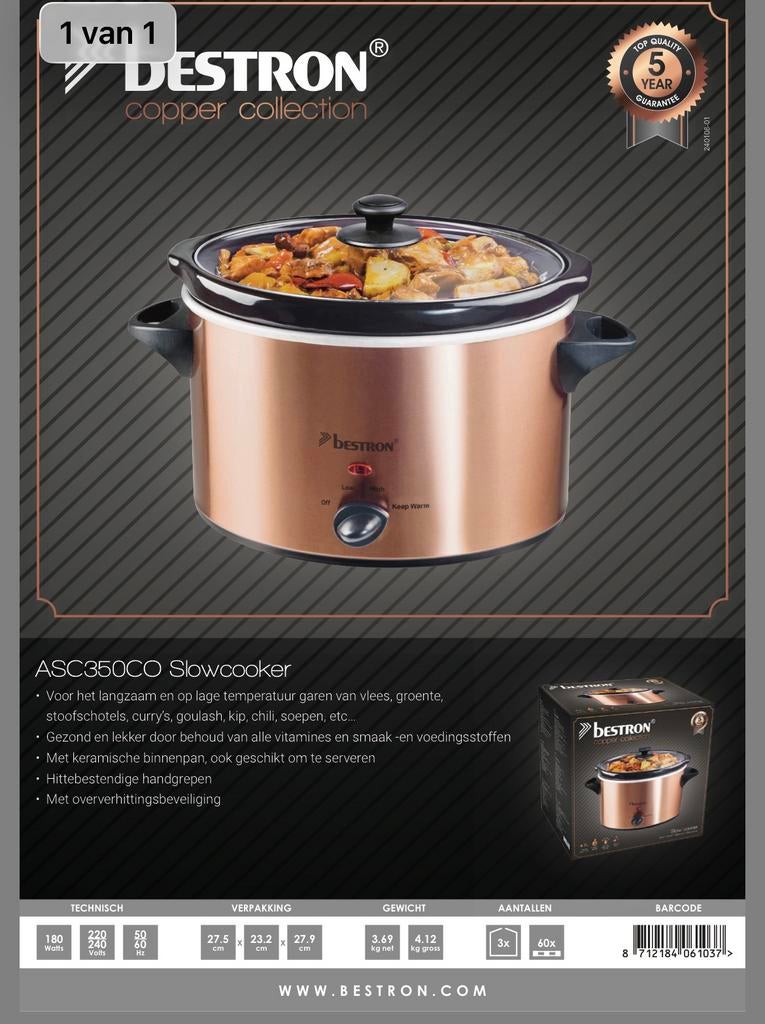 Nieuw! Bestron slow cooker, Ophalen, Nieuw