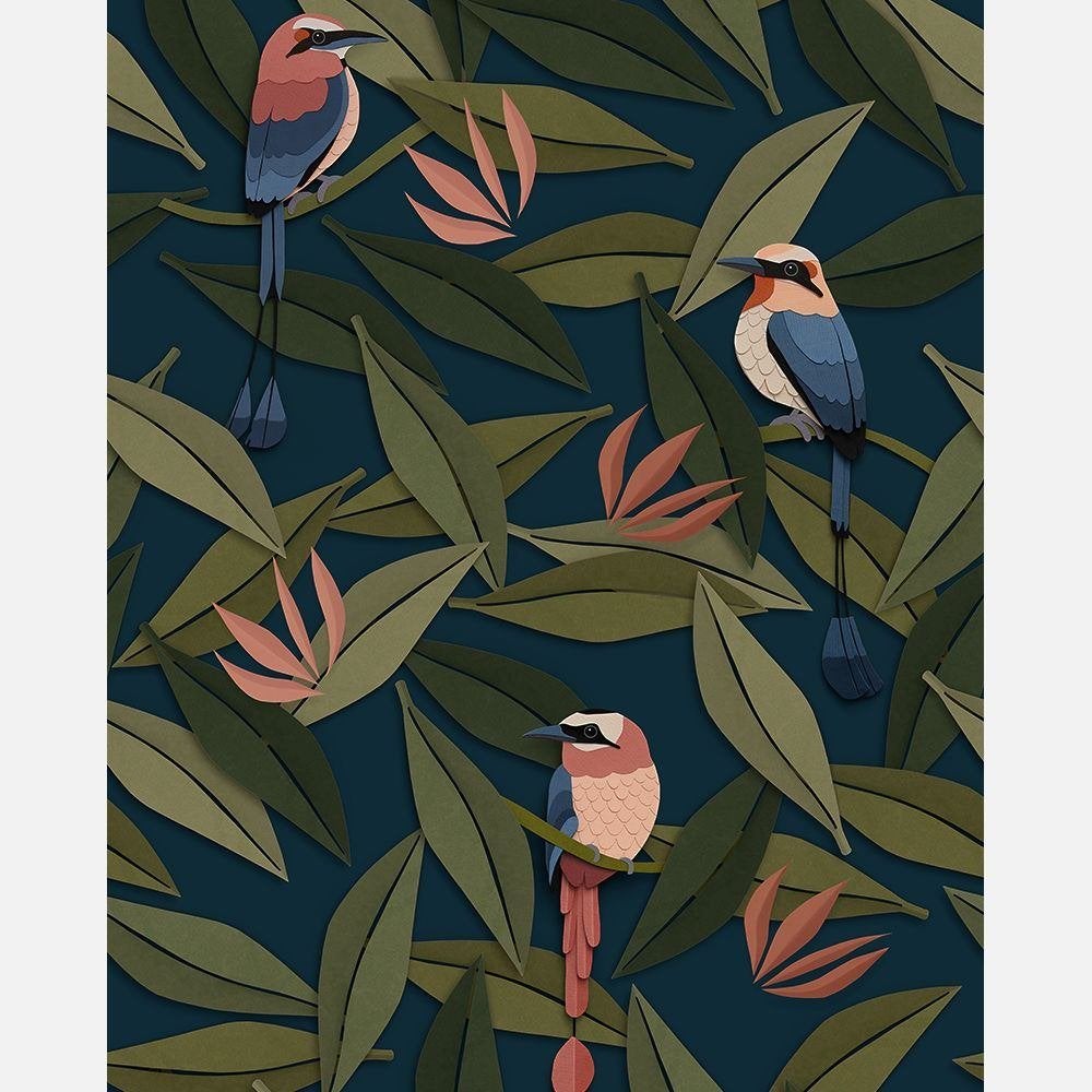 Kinderbehang Vogels Blauw Studio Ditte, Blauw, Mail@studioditte.nl, Baronielaan 252 4837 BH Breda, Studio Ditte