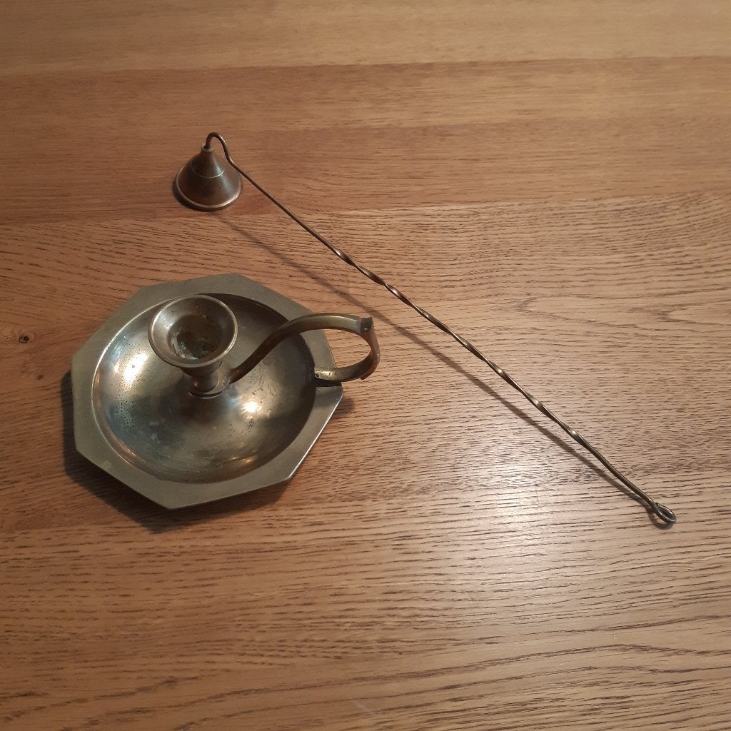 Vintage messing blaker (kamerkandelaar) met kaarsendover., Ophalen of Verzenden, Koper of Brons