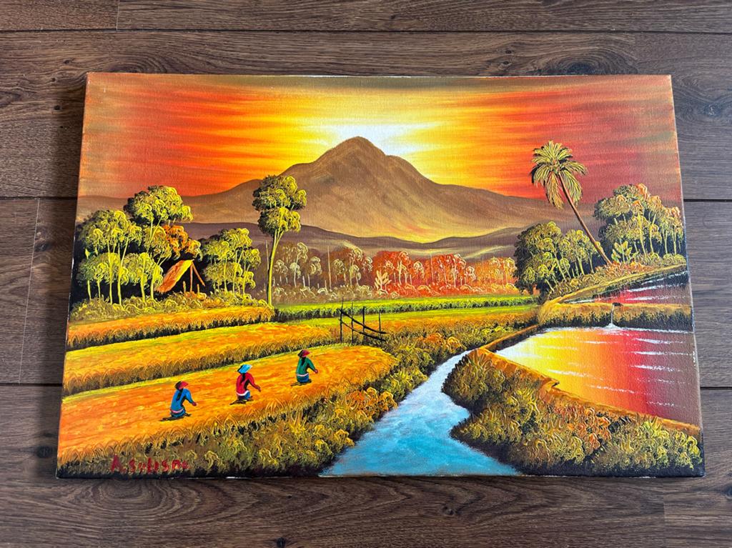 Schilderij Bali Zonsondergang, Antiek en Kunst, Kunst | Schilderijen | Klassiek, Ophalen