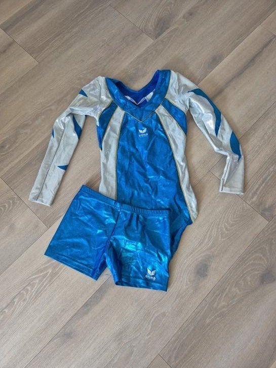 Erima turnpakje met bijpassend broekje - Blauw/Zilver, Sport en Fitness, Turnen, Blauw, Nieuw, Maat 36 t/m 42, Ophalen of Verzenden