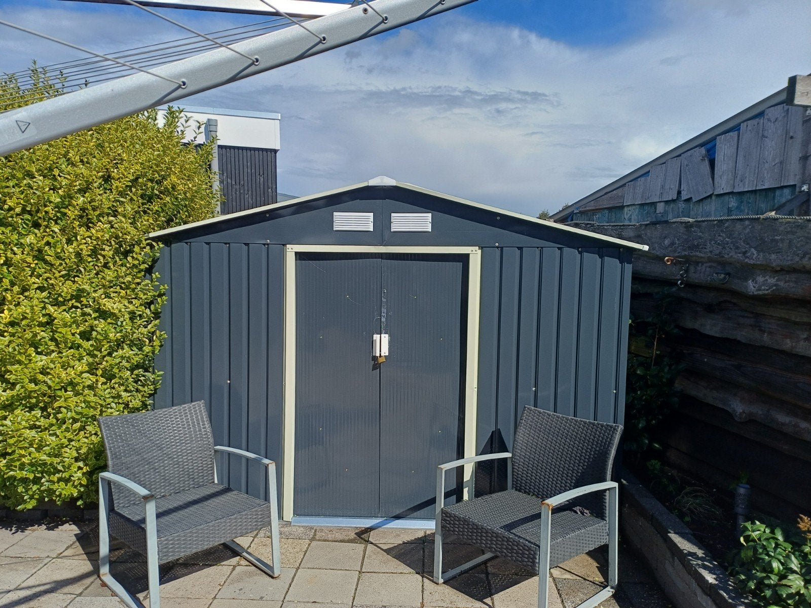 Ruime metalen tuinschuur - Grijs - 277x191x192 cm, Tuin en Terras, Ophalen, Gebruikt, Metaal, Overige typen