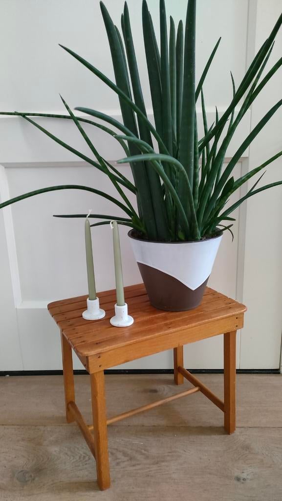 vintage plantentafeltje bijzettafeltje tafeltje hout, Ophalen of Verzenden, Rechthoekig, Minder dan 55 cm, Minder dan 45 cm