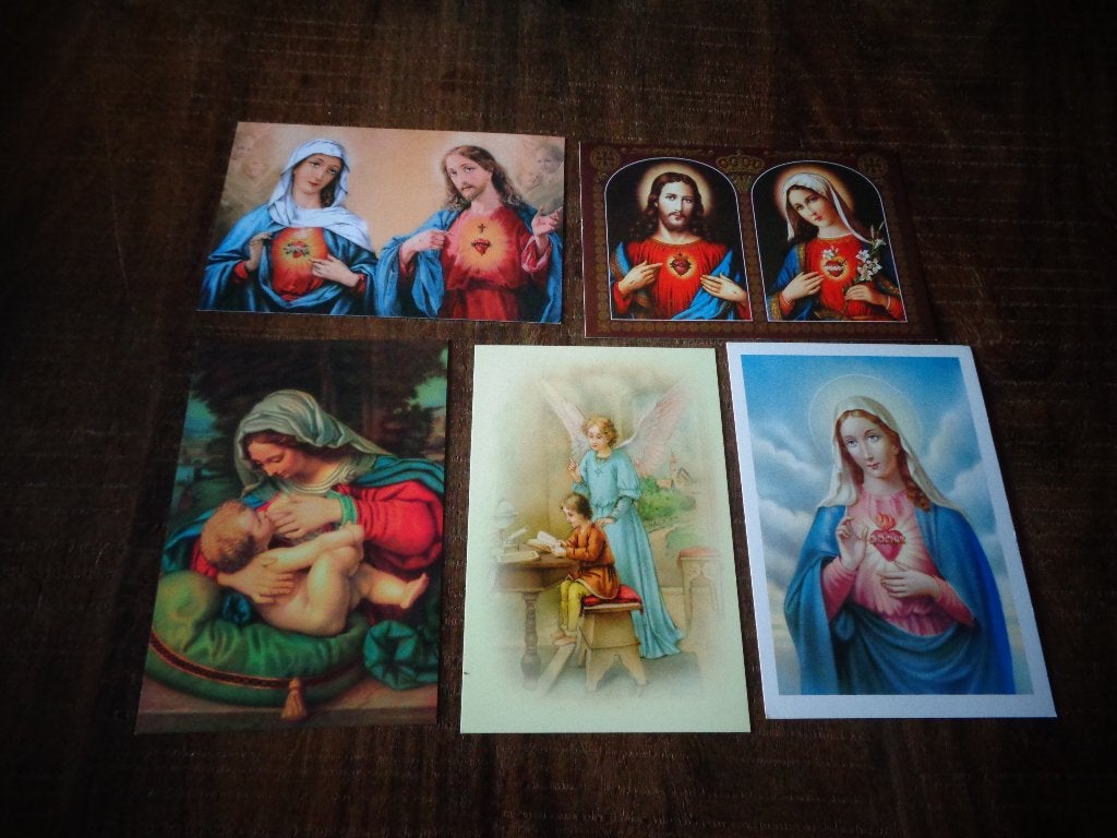 5 verschillende religieuze kaarten, 15x10,2 cm, Ophalen of Verzenden, Zo goed als nieuw, Kaart of Prent, Christendom | Katholiek