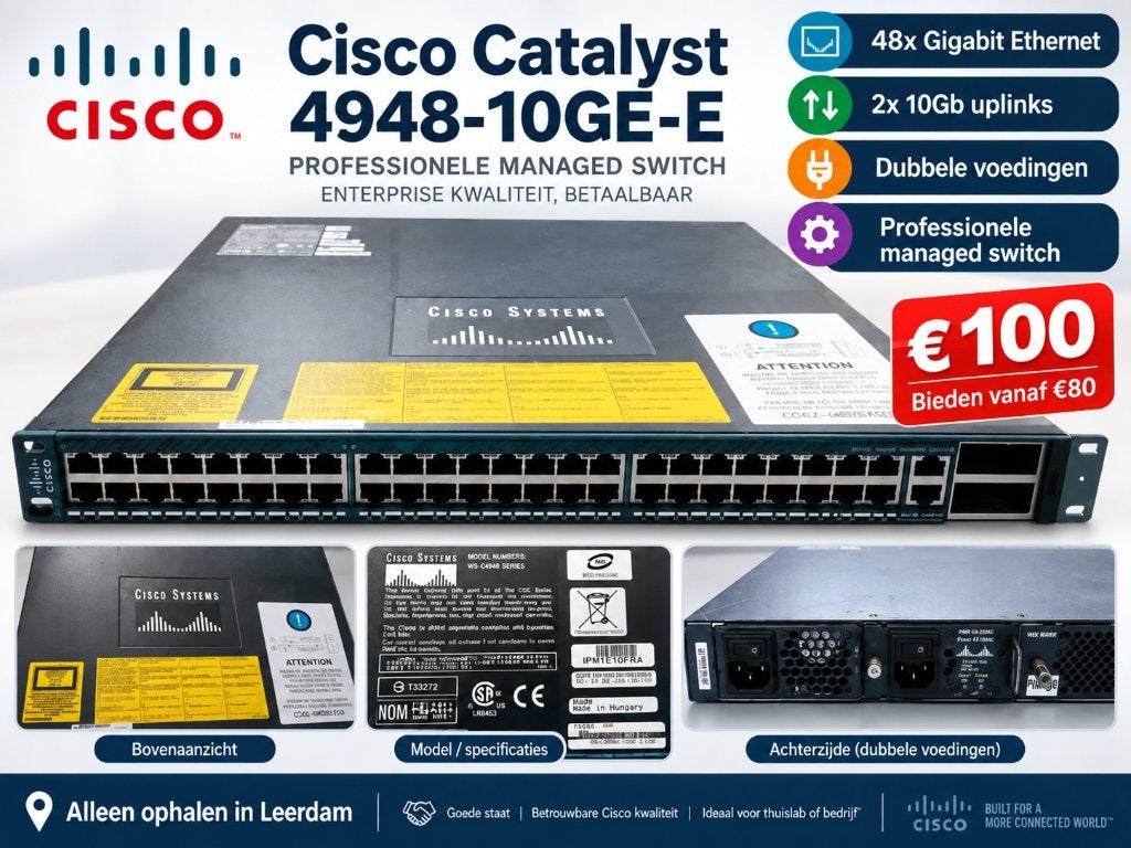 Cisco Catalyst 4948-10GE-E 48x Gigabit 2x 10Gb Switch + 2 PS, Ophalen, Gebruikt