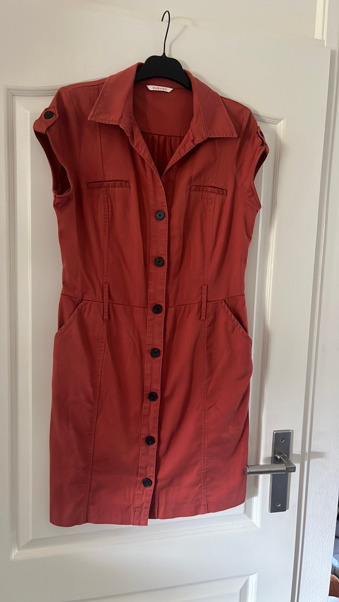 Spijkerjurkje Camaieu L koraalrood, Maat 42/44 (L), Ophalen of Verzenden, Zo goed als nieuw, Boven de knie
