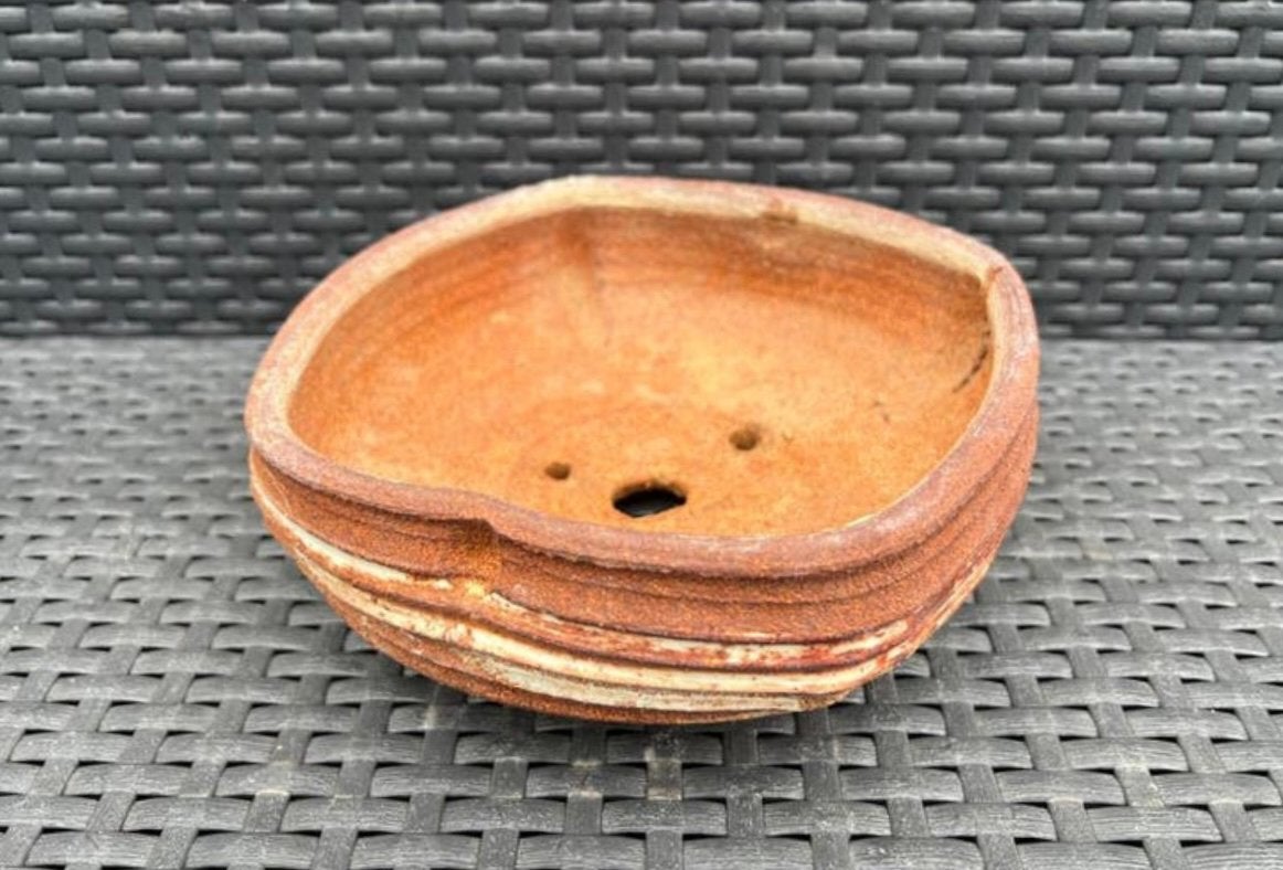 Bonsai pot handgemaakt bruin-crème ongeglazuurd 19x18,5x7,8, Tuin en Terras, Bloempotten, Ophalen of Verzenden, Zo goed als nieuw