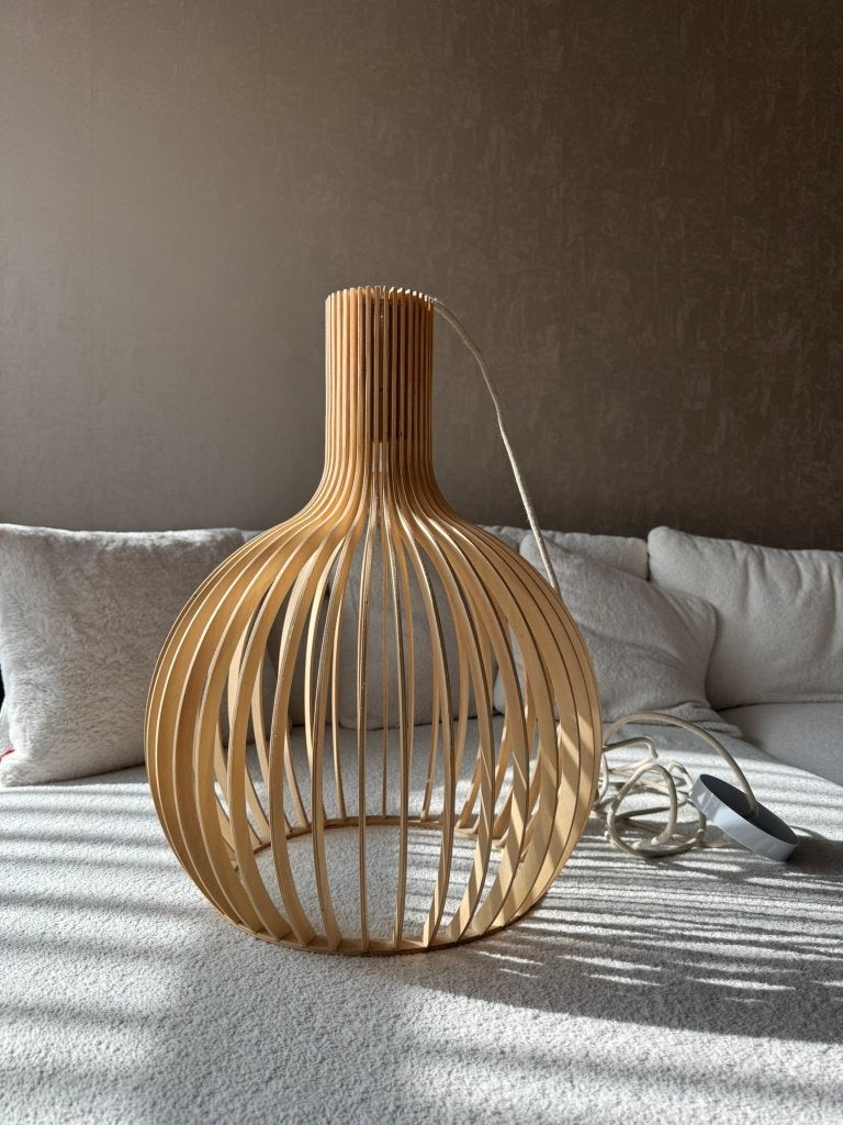 Scandinavische houten design hanglamp, Ophalen, E27 (groot), Zo goed als nieuw, Scandinavisch Design