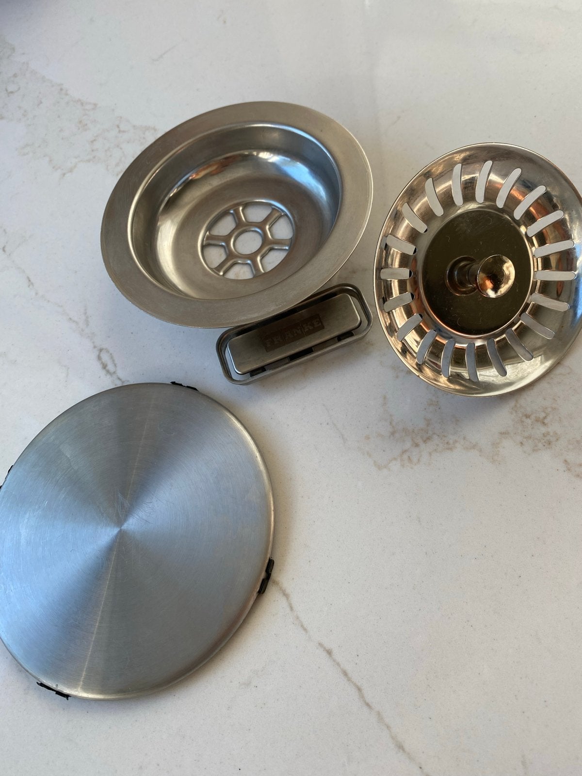 Franke RVS spoelbak onderdelen - Zeef, plug en afdekplaat, Overige typen, Ophalen of Verzenden, Metaal, Overige merken