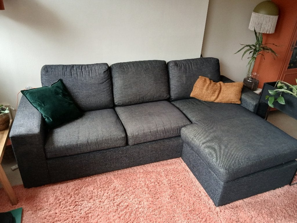 Zwarte 3-zits lounge bank, Huis en Inrichting, Ophalen, Hout, Gebruikt, Hoekbank