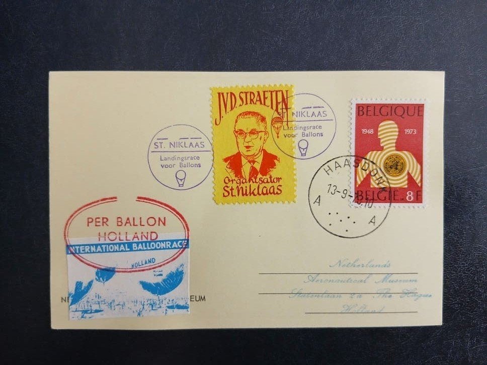 Historische luchtballon postkaart - 1973 - België, Ophalen of Verzenden, Gelopen