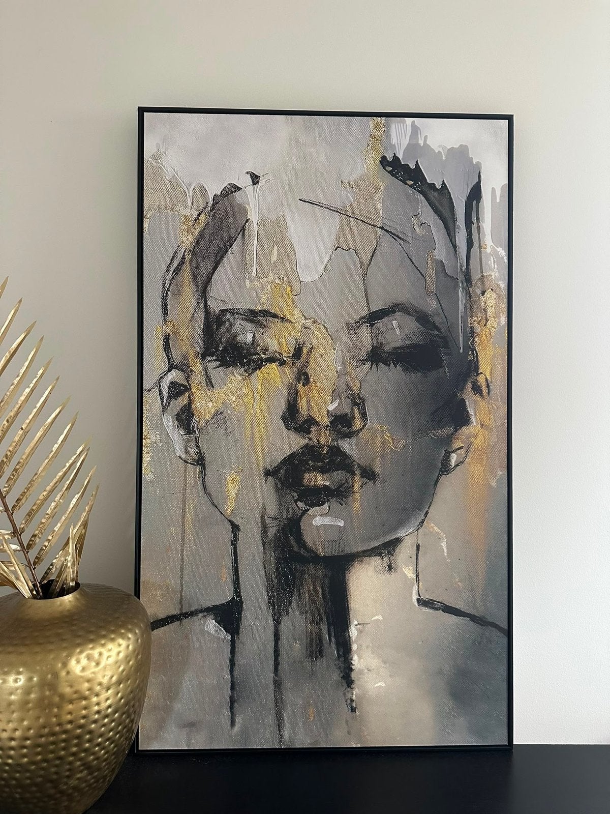 Modern schilderij vrouw met goudaccenten (Leen Bakker), Ophalen of Verzenden, Textiel, Op houten frame, Portret