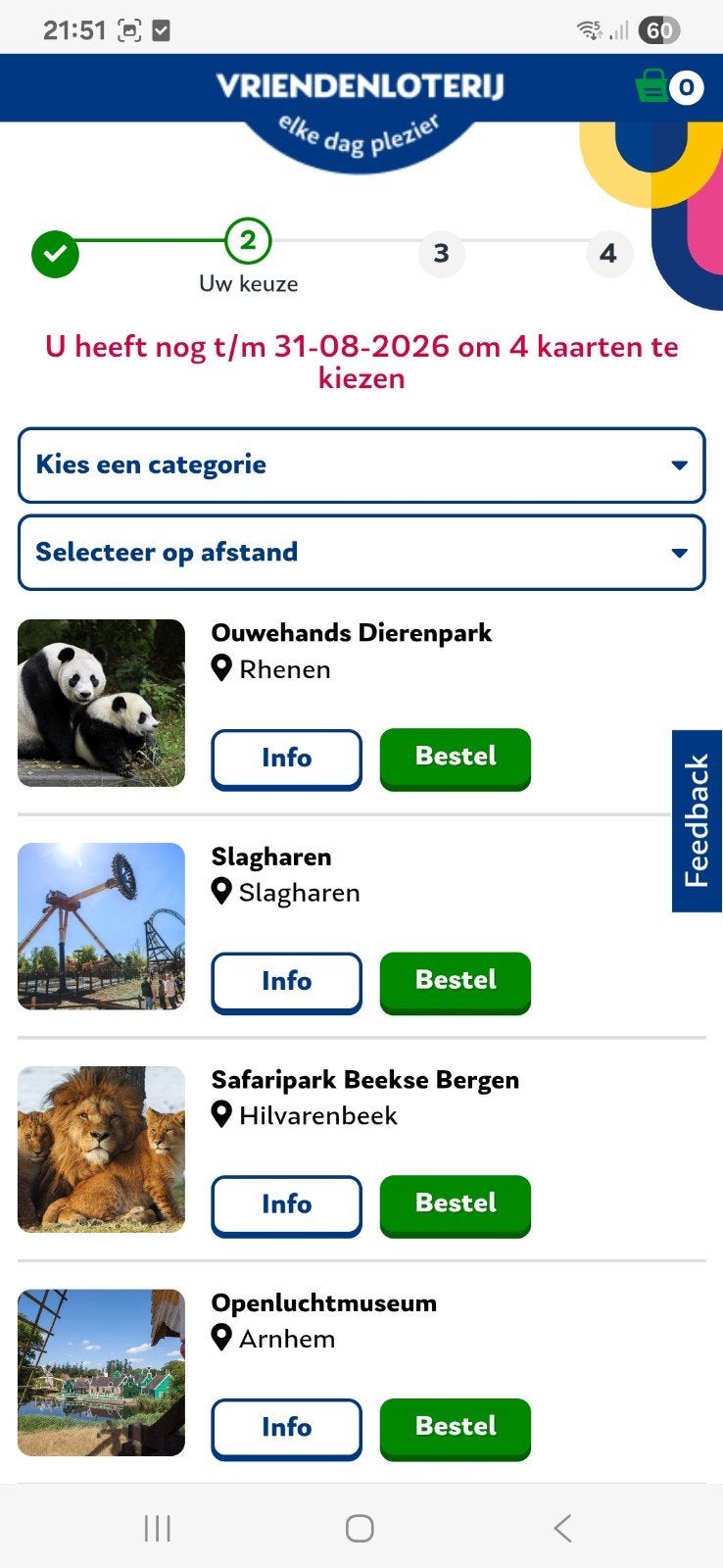 Uitstapje naar keuze voor 4 personen. Van de Vriendenloterij, Drie personen of meer, Ticket of Toegangskaart
