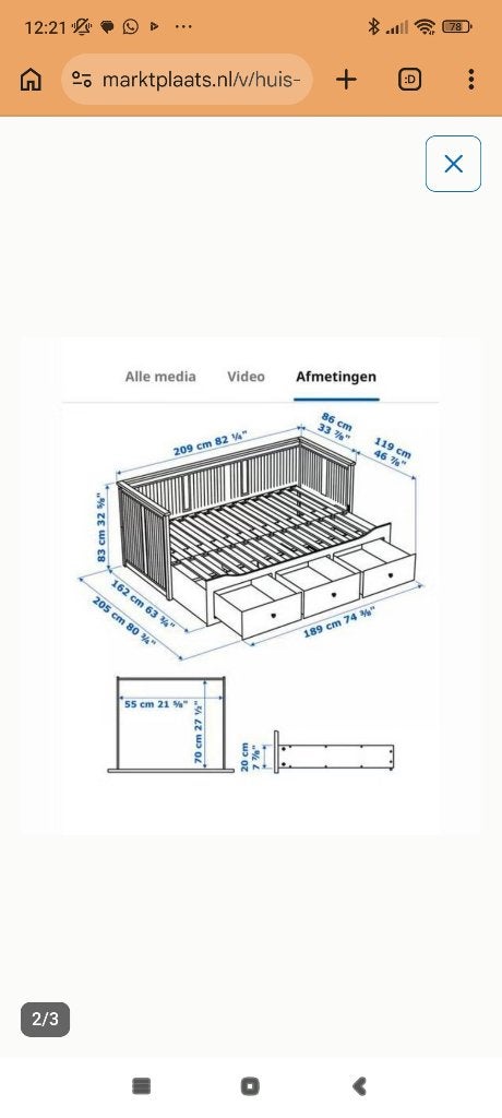 IKEA HEMNES Bedbank met 3 lades - Lattenbodem, Ophalen, Eenpersoons, Wit, 80 cm