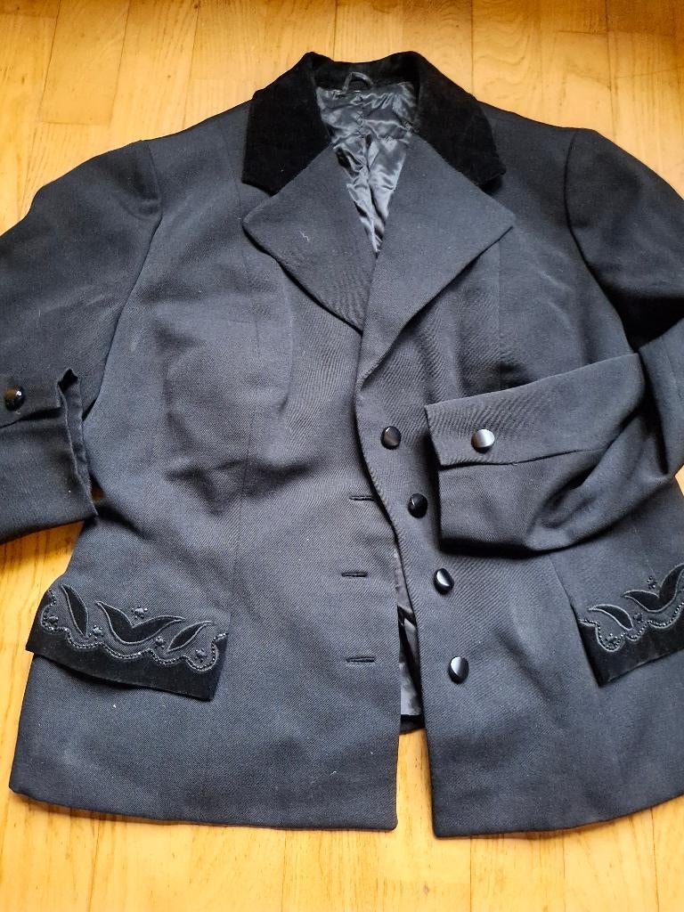 Dames colbertje wol met fluweel, ca. Maat 40, vintage, retro, Ophalen of Verzenden, Zo goed als nieuw, Maat 38/40 (M), Zwart
