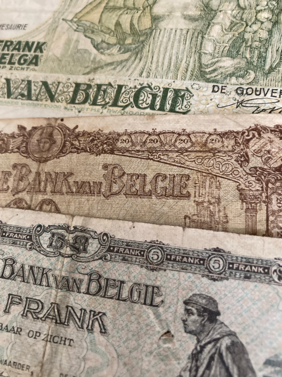 Set Belgische Frank biljetten (5, 20, 50 Frank), Postzegels en Munten, Ophalen of Verzenden, Setje