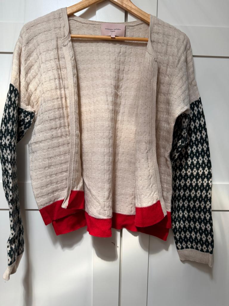 Annemie Verbeke Cardigan - Wol, Viscose, Cashmere, Angora, Ophalen of Verzenden, Zo goed als nieuw, Maat 38/40 (M), Beige