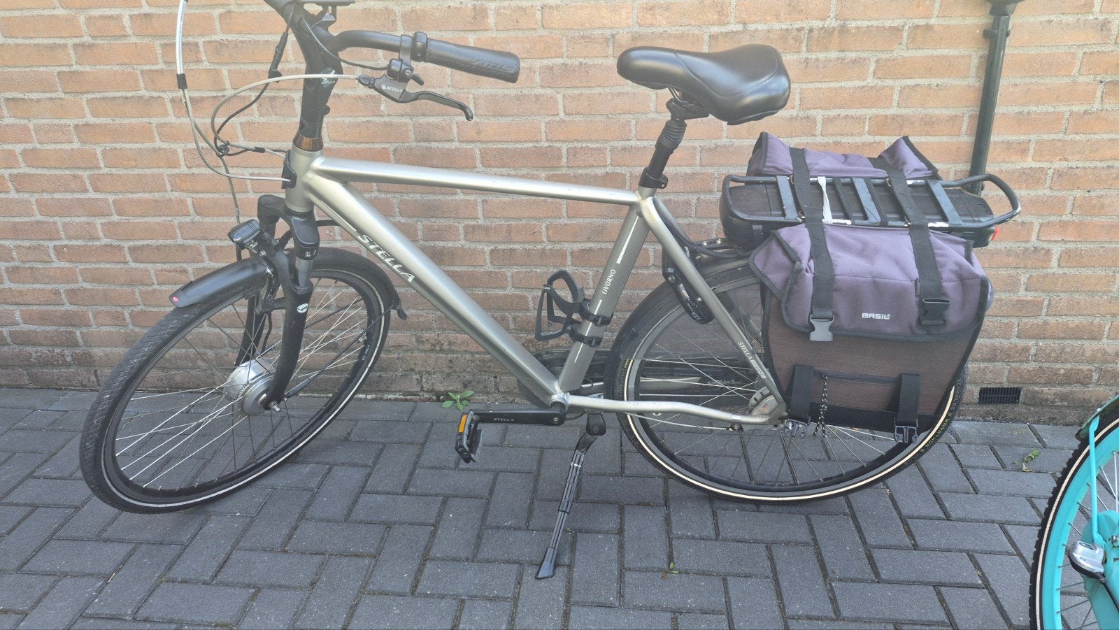 Stella elektrische heren fiets met fietstassen, Gebruikt, Velgrem, Versnellingen, 53 tot 57 cm