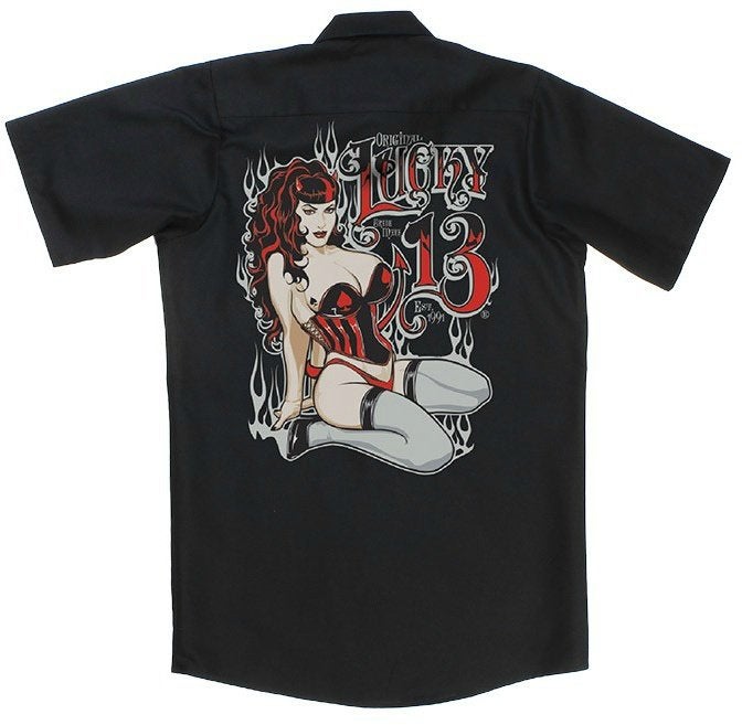 Lucky 13 workshirt miss fire medium, Kleding | Heren, Info@workingclassrebel.com, Zwart, Nieuw, Lucky 13