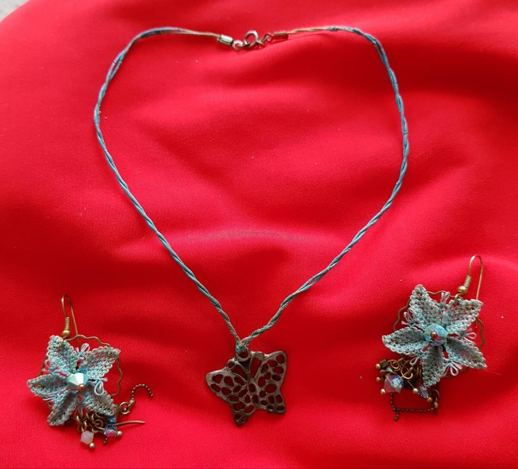 Sieraden setje hangers oorbellen zeester ketting vlinder, Ophalen of Verzenden, Gebruikt