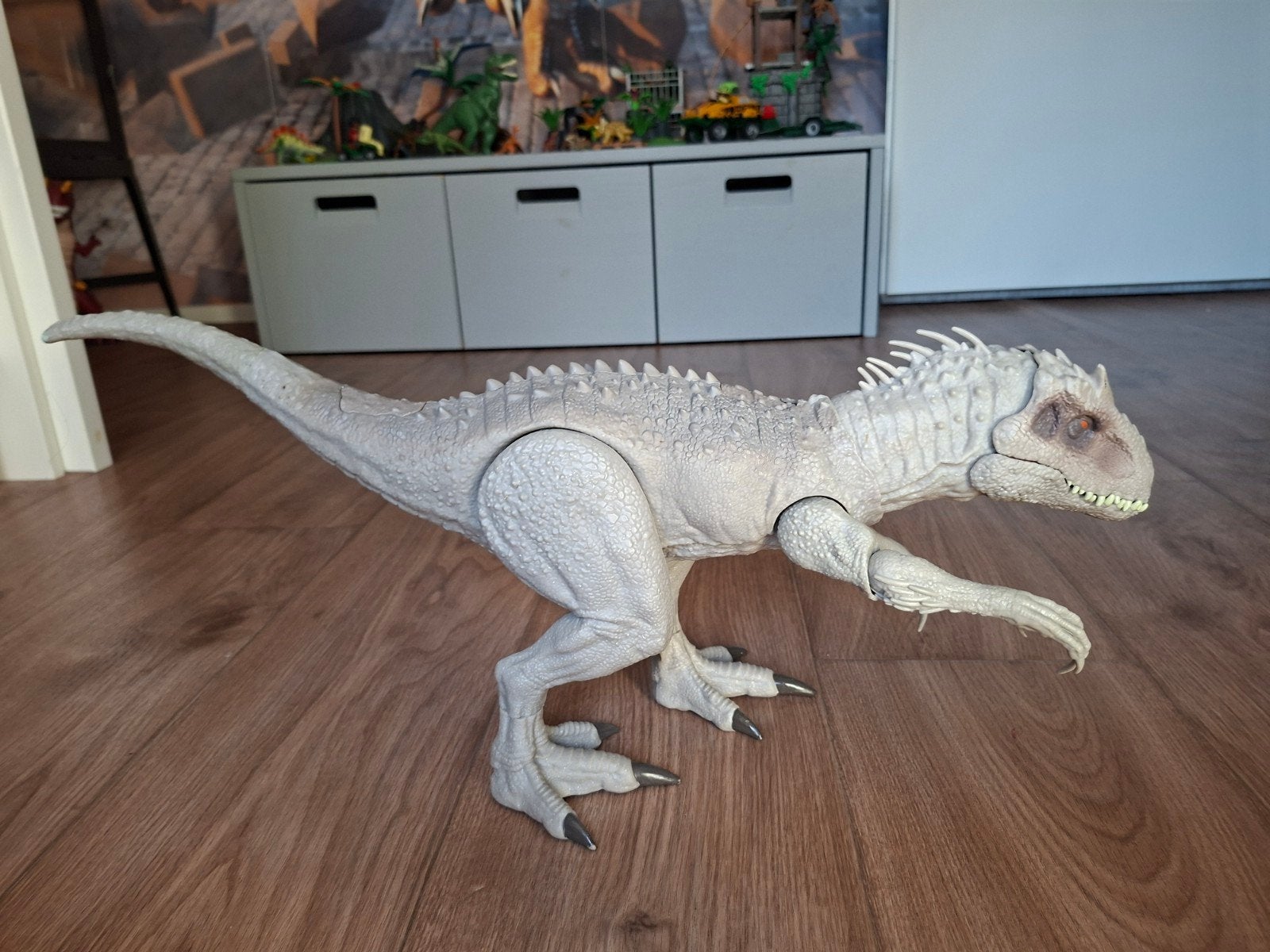 3 grote brullende dinosaurus figuren + rubberen dino (groot), Ophalen of Verzenden