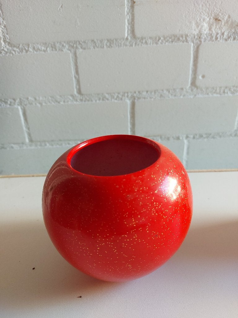 Vaasje rood met gouden spikkeltjes - aardewerk, Ophalen of Verzenden, Zo goed als nieuw, Rood, 12 cm