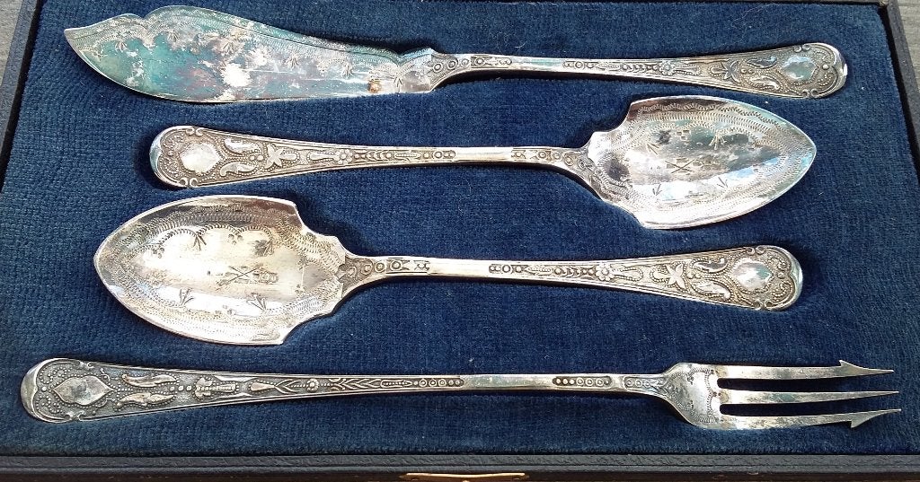 Omstreeks1875-1900 Zwaar Verzilverd Luxe Couvert Bestek Set, Ophalen of Verzenden, Zilver