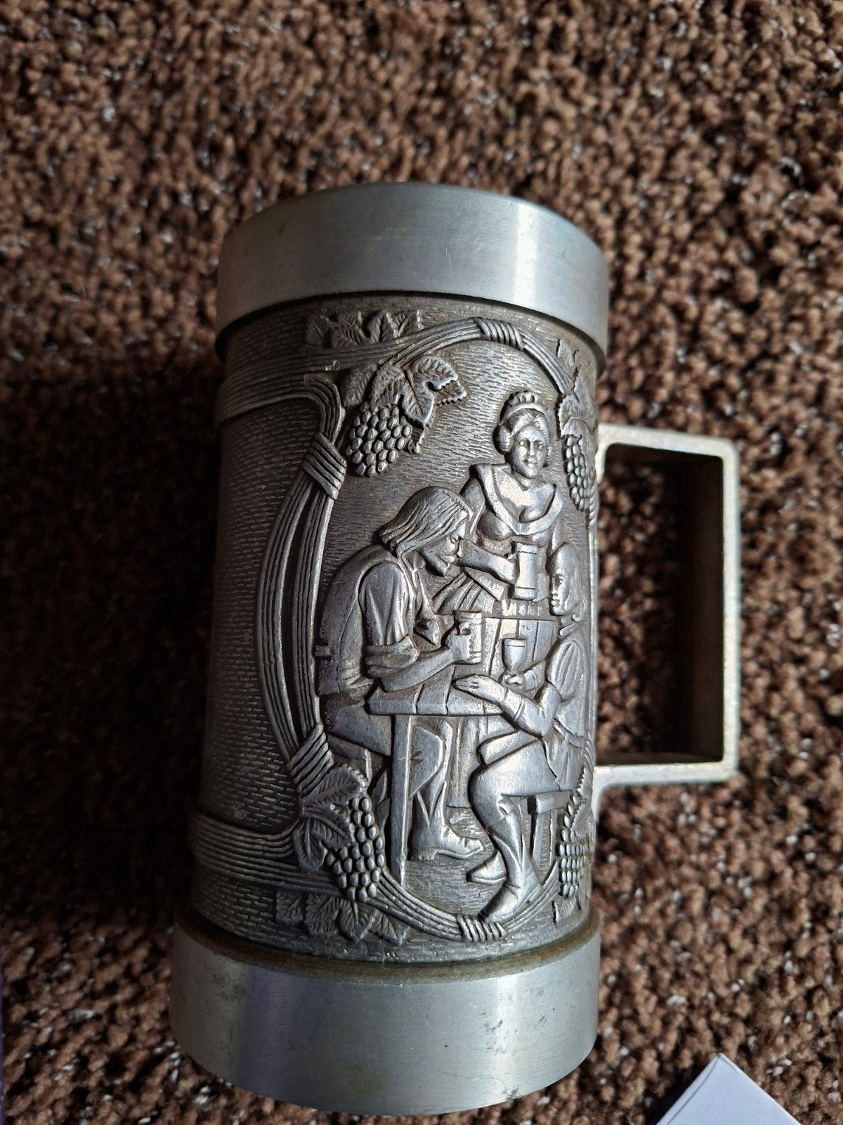 Vintage Tinnen Bierpul met Middeleeuwse Scènes, Ophalen of Verzenden
