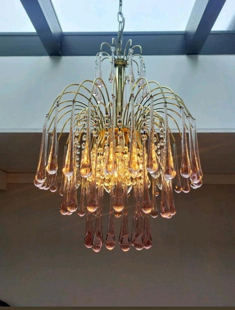 vintage Murano kroonluchter teardrop waterfall kristal  lamp, Ophalen, ., ., Murano