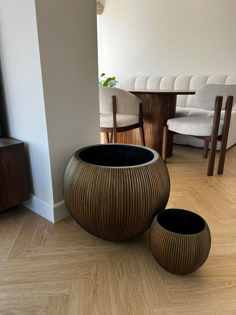 Capi Nature Groove Bloempotten Bol Zwart/Goud – Set van 2, Ophalen, Zo goed als nieuw, Rond, Kunststof
