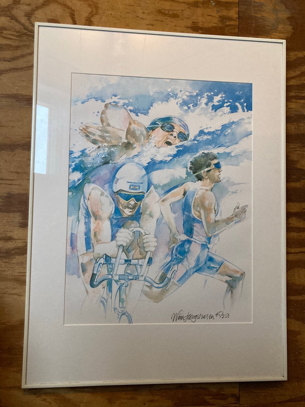 Litho Wim Hoogstraten triathlon zwemmen fietsen hardlopen, Gelimiteerde oplage, Ophalen, Sport, Lithografie