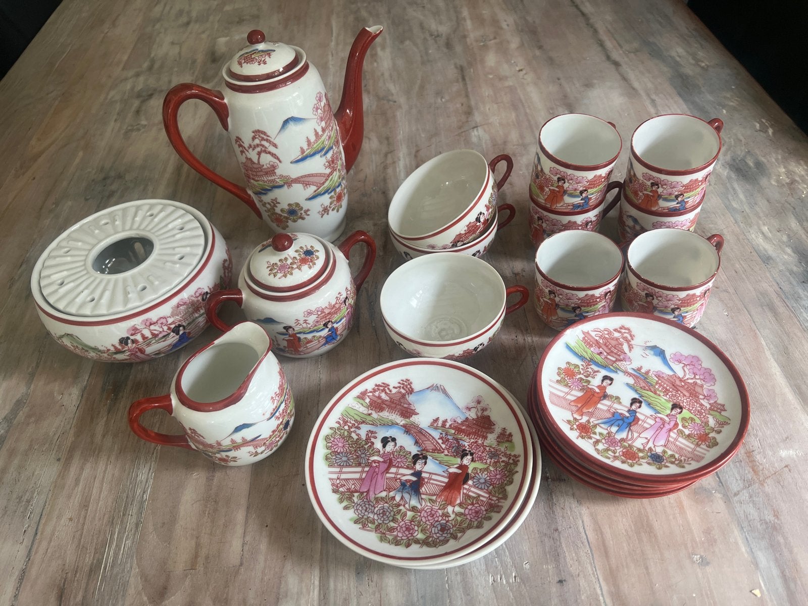 Japans theeservies porselein geisha gezicht lithofanie, Antiek en Kunst, Ophalen of Verzenden