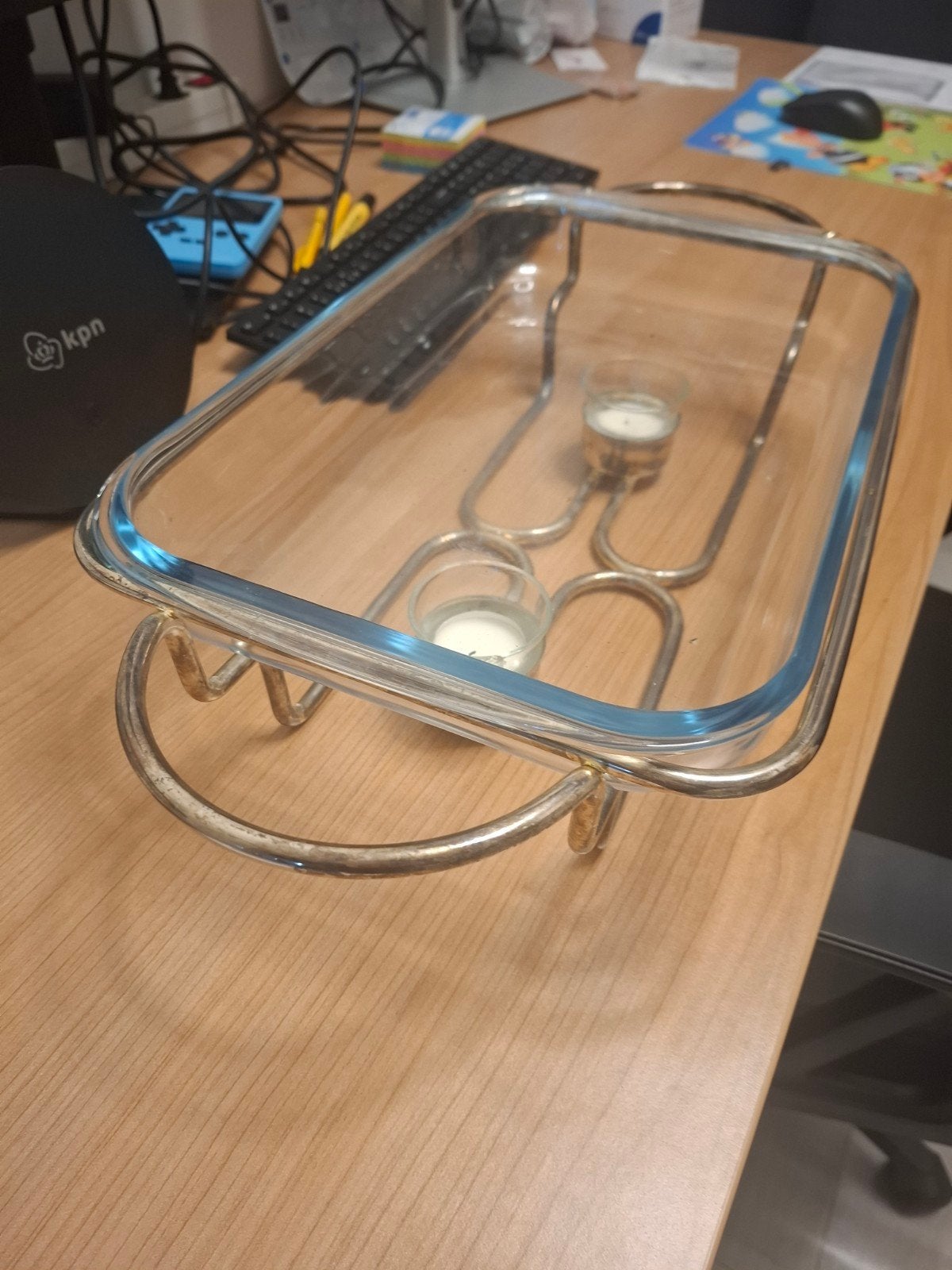 Serveerschaal met glazen schaal en deksel. warmhoudplaat, Ophalen, Zilver, Glas, Overige typen