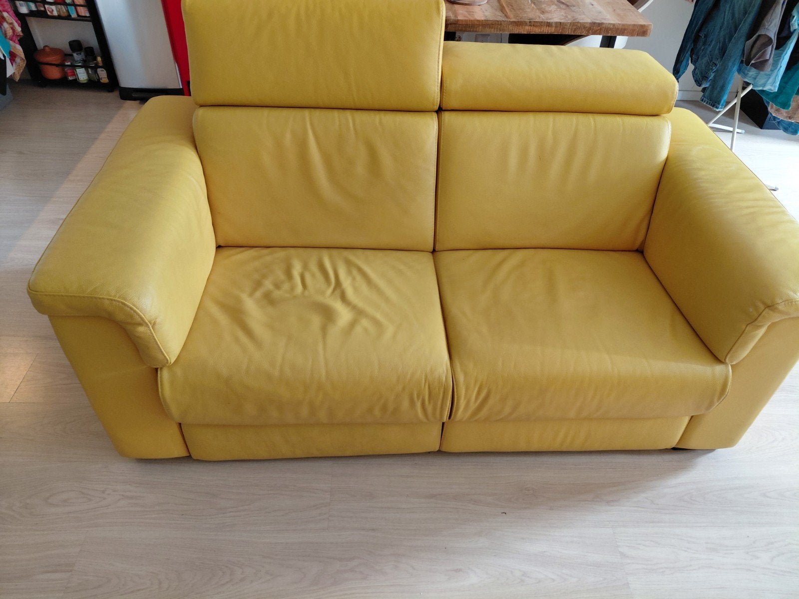 gele echt leren bank, Ophalen, Gebruikt, 150 tot 200 cm, Tweepersoons
