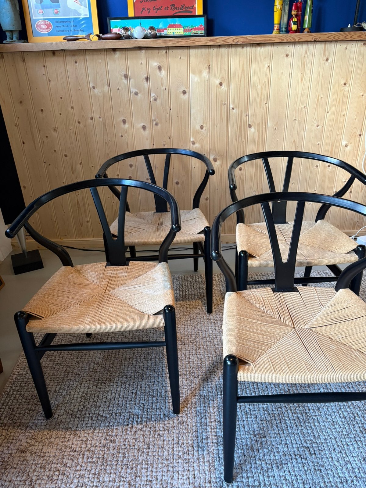 4x Wishbone chair zwart // niet gemerkt, Huis en Inrichting, Stoelen, Ophalen, Gebruikt, Fritz Hansen wishbone chair Y stole, Zwart