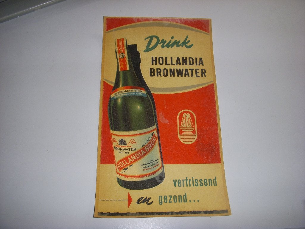 Bijzondere raam transfer Hollandia Bronwater jaren 50, Ophalen of Verzenden, Gebruikt, Gebruiksvoorwerp