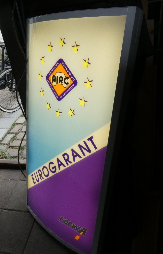 Reclame zuil EUROGARANT Garages BELGIE met Verlichting, Ophalen, Gebruikt, Reclamebord