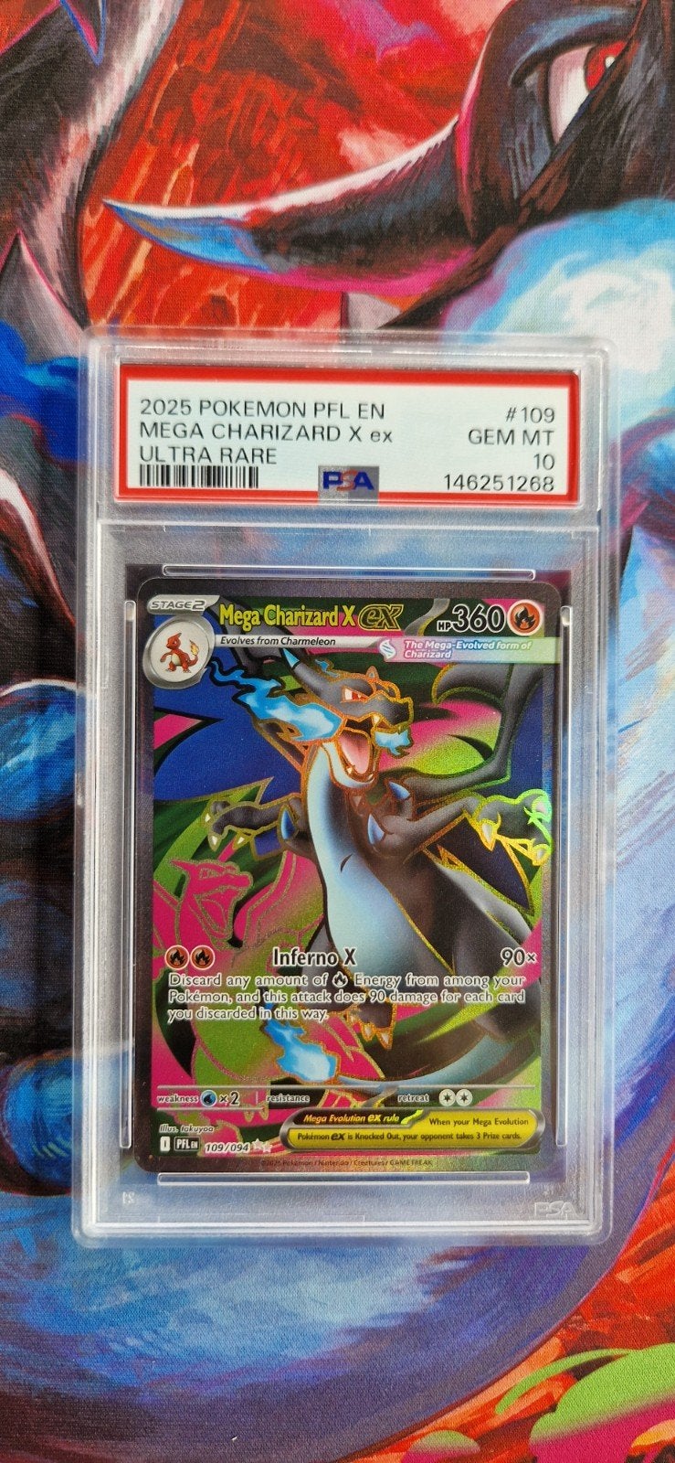 Mega Charizard X EX PSA 10 Gem Mint Pokémon Kaart, Ophalen of Verzenden, Zo goed als nieuw, Losse kaart