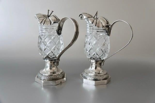 ZILVER AAN AQUA EN VINO SET ; KRISTAL m. ZILVER ANTIEK 1836, Antiek en Kunst, Verzenden, Zilver