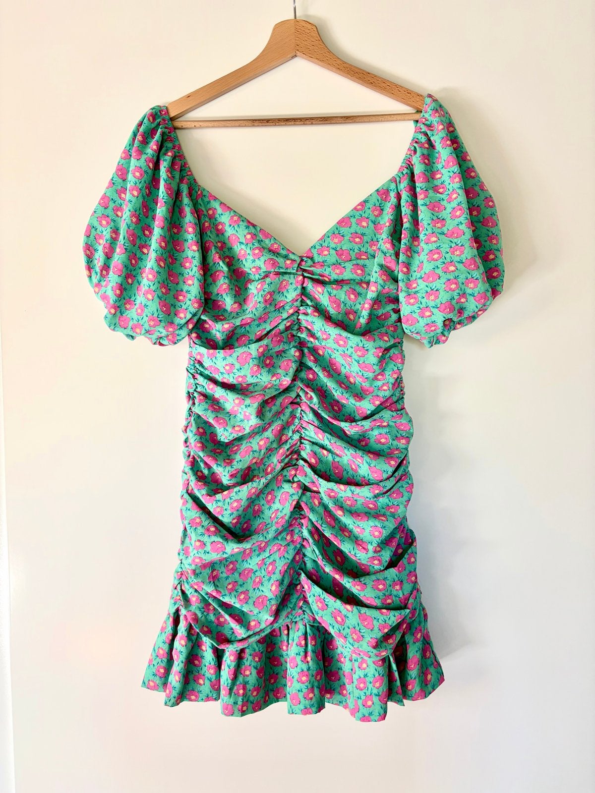 Loavies jurk met bloemenprint en ruches, Maat 38/40 (M), Ophalen of Verzenden, Zo goed als nieuw, Boven de knie