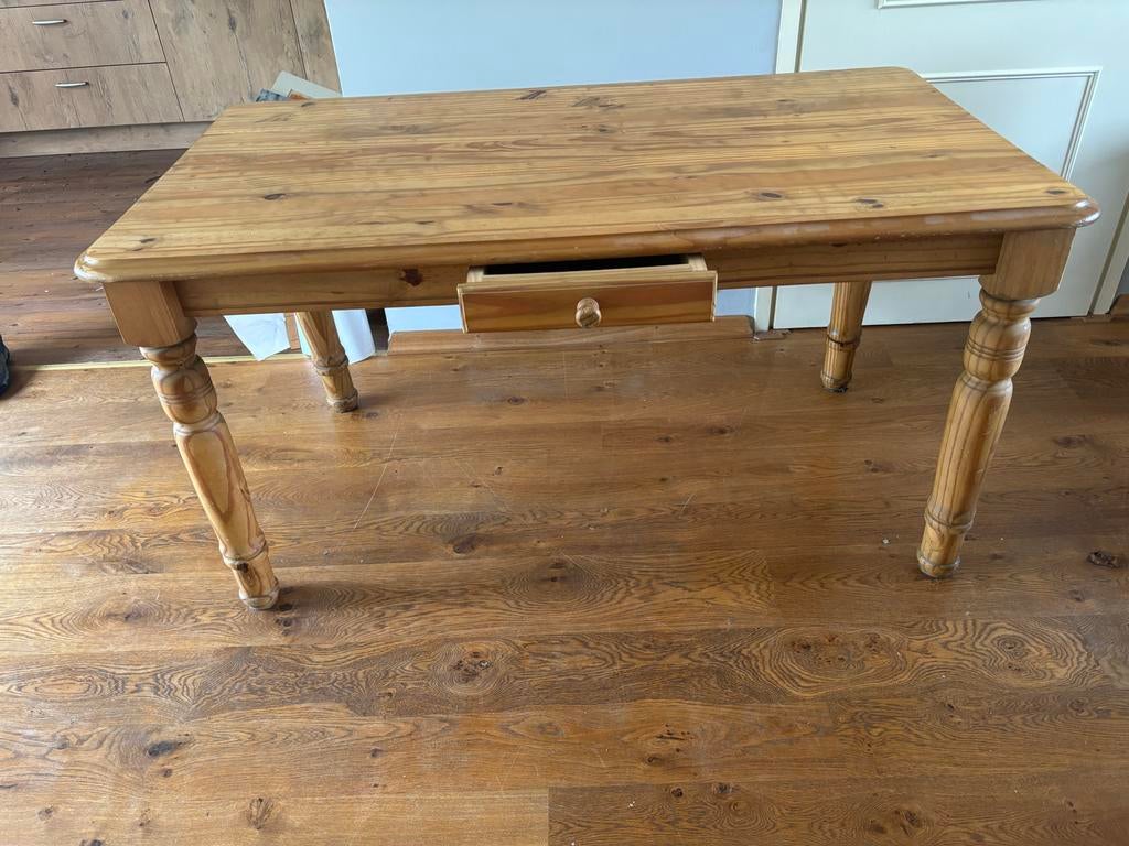 Massief houten eettafel met lade, Ophalen, Gebruikt, 100 tot 150 cm, 50 tot 100 cm