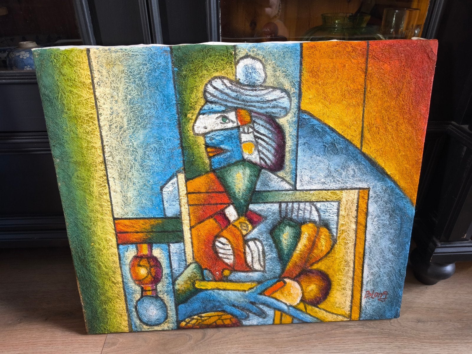 Abstract kubistisch Schilderij op Doek Gesigneerd B. Long Ja, Ophalen of Verzenden